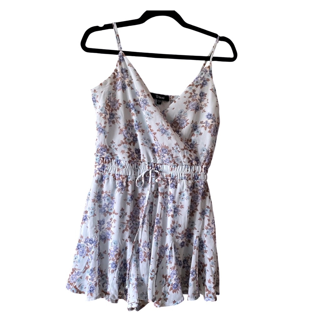 Trixxi Floral Print Romper -‎ Surplice Neck, Drawstring Waist - Size S
